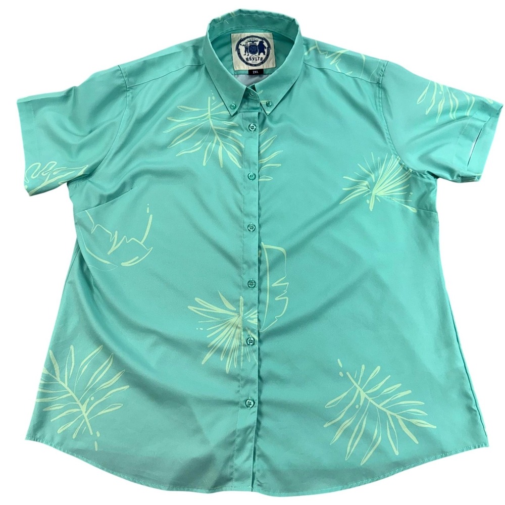 Rsvlts Shirt Womens 2XL Green Pepiopi Kunuflex Palm AOP Performance Beach Summer